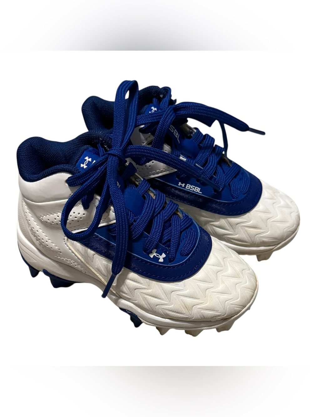 Under Armour Boys Baseball Cleats Blue White Youth Size 8K Molded